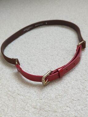 Weekend Max Mara Two-Tone Red and Brown Leather Belt with Gold Buckle S Size